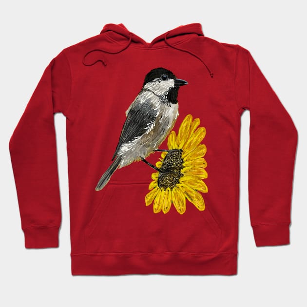 Summertime Sunflower With A Chickadee Hoodie by JDFehlauer